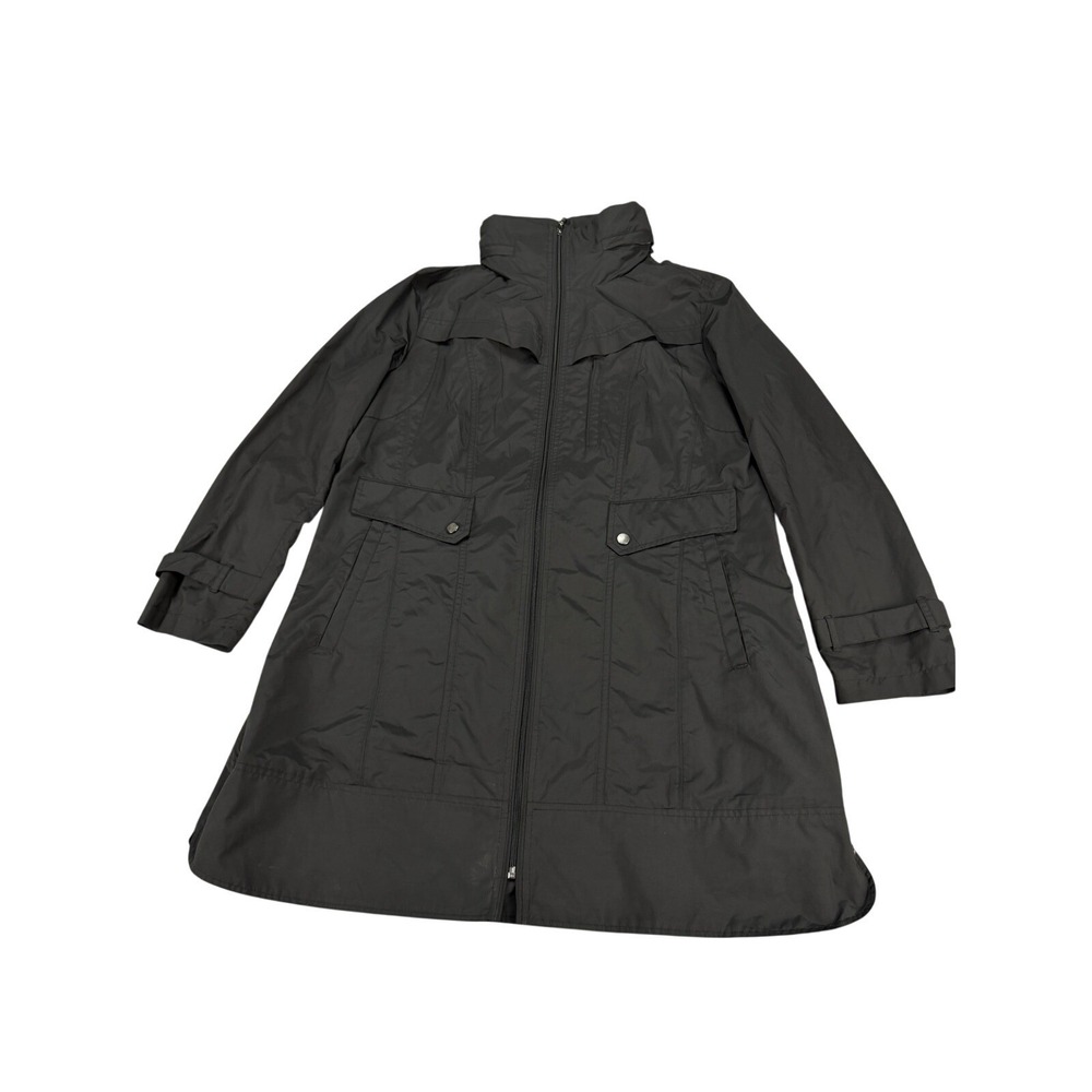 Cole Haan Women Black Rain Jacket Full Zip Hooded Trench Coat XL New York City
